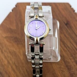 Fossil F2 Women's Silver Tone Purple Quartz Dial Watch ES-9094 Retro Link Y2K